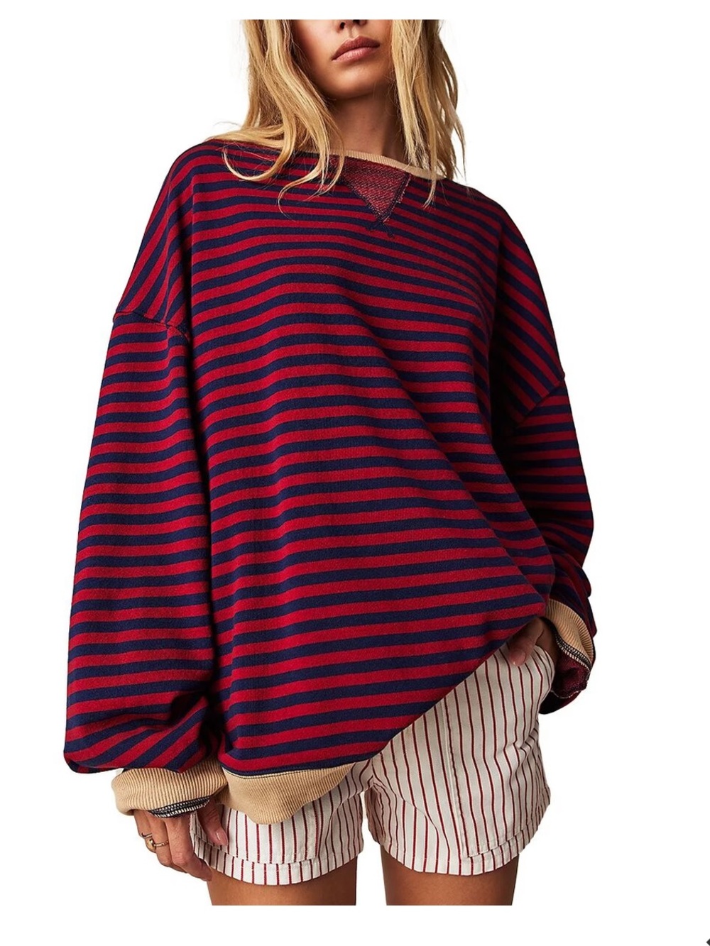 Free People Oversized Striped Crew- nautical combo
